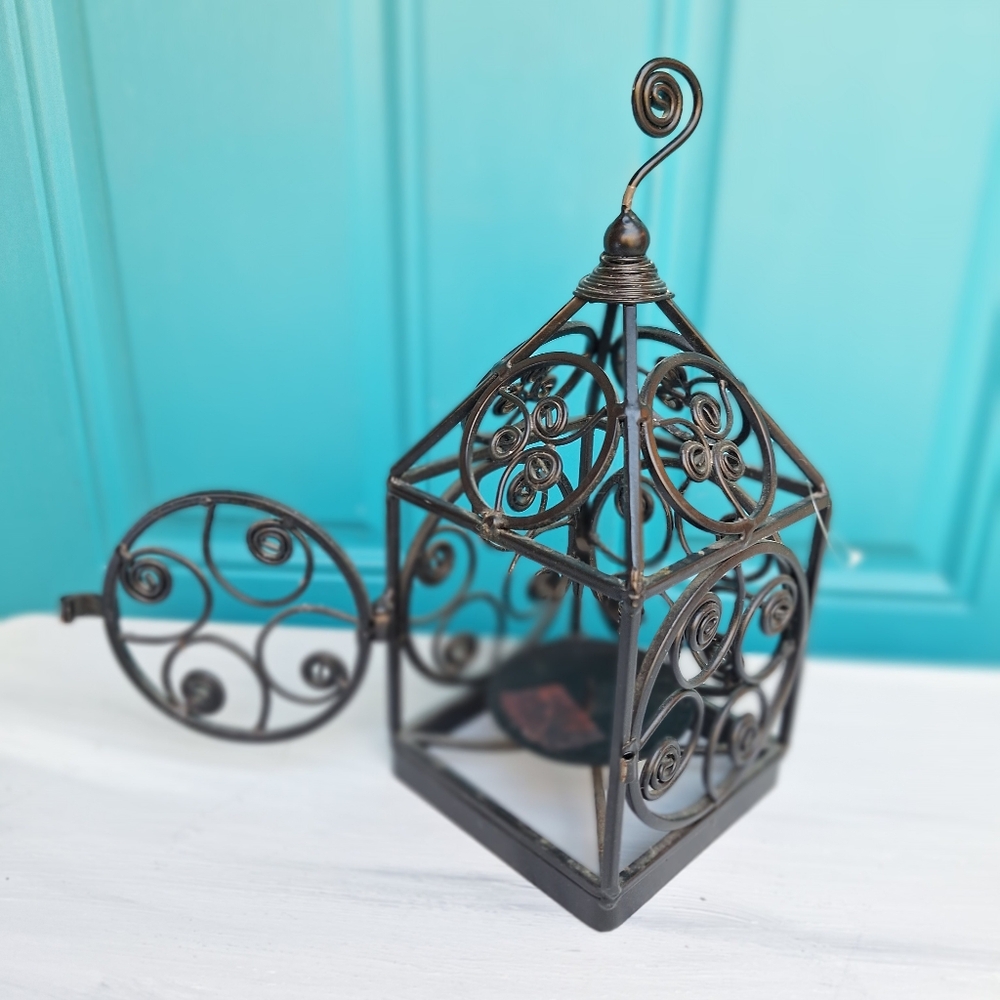 Metal Lantern for Candle Wrought Iron Medieval Gothic Baroque Ornate Scrollwork - Picture 15 of 17